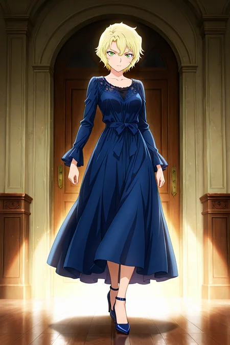 front view,
1girl,looking at viewer,full body,standing,high heels,
Best quality,masterpiece,soft light,official art,high quality,highres,absurdres,epic scene,natural textures,<lora:Mary Sera IL V3:1>,mary sera,blonde hair,short hair,green eyes,