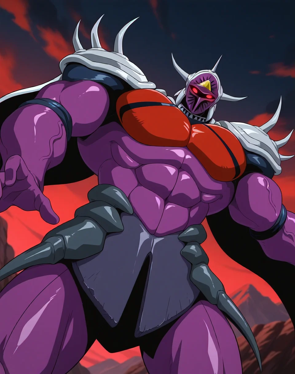 <lora:Lanacuras_(Shinzo)_(Illustrious)_(AD):1> Lanacuras, muscular, Shinzo,
exterior, vivid anime dark sky with black clouds, mountains, nature, end of the world background, red and green clouds in the sky, fighting,
dynamic action, dutch angle, cowboy shot, detailed face, detailed eyes, glowing red eyes,
hyper muscular, end boss, large wide rounded protruding pecs, bulging muscles, large rounded muscular shoulders, large biceps, large thighs, abs, red pecs, perfect hands, peak physical conditioning, pinnacle of manly perfection, perfect physique, veiny muscles, commanding oppressive presence,
BREAK: very awe, aesthetically pleasing, masterpiece, best quality, amazing quality, very aesthetic, perfect depth of field shot,
BREAK: lazympos, lazypos (2),