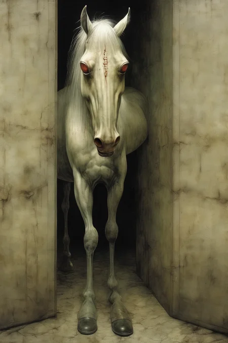 <lora:Santiago Caruso Style:1>Santiago Caruso Style - horse with paranoid eyes everywhere. limbus puerorum grandiose chef d'oeuvre masterpiece