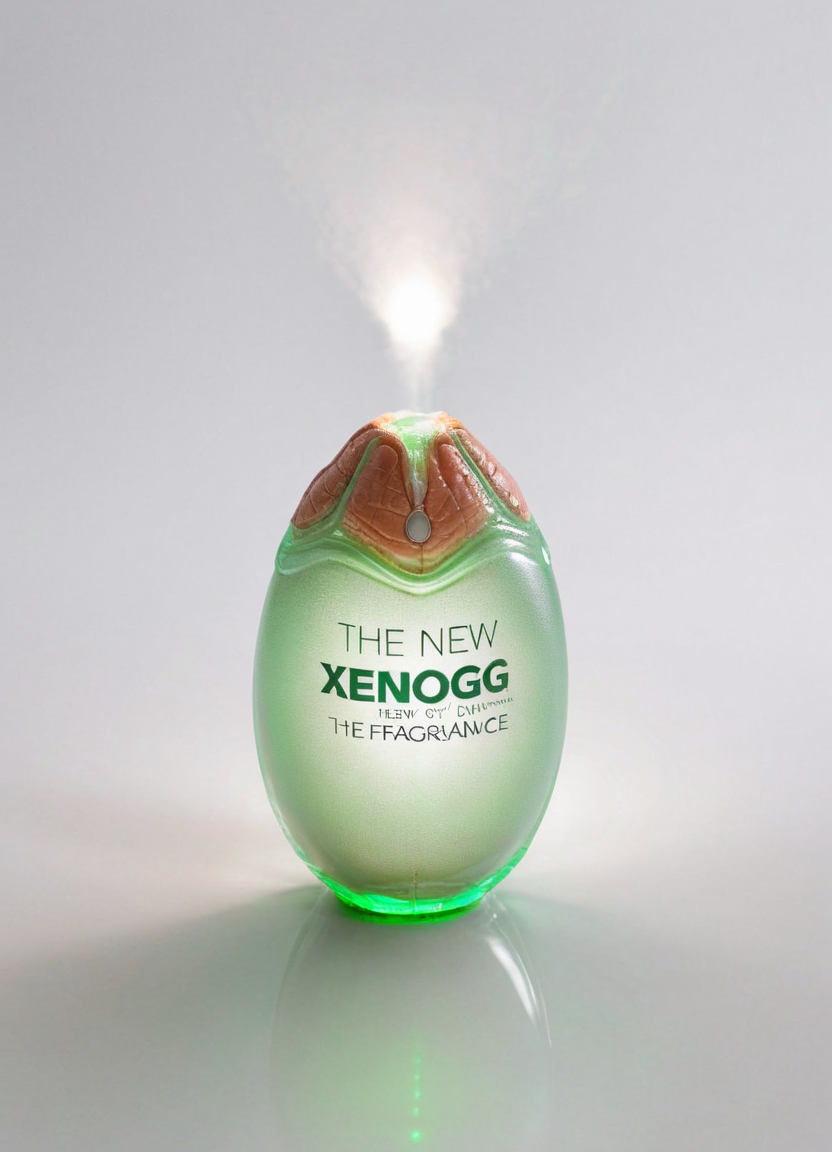 stylish product photograph of a xenoegg on a reflective white surface, from above, white background, designer packaging, green light, spotlight, foggy ground, beautiful lit, shiny and clean, text that says "The new Fragrance" in bold letters
<lora:Xenomorph_Egg_SDXL:0.8> xenoegg