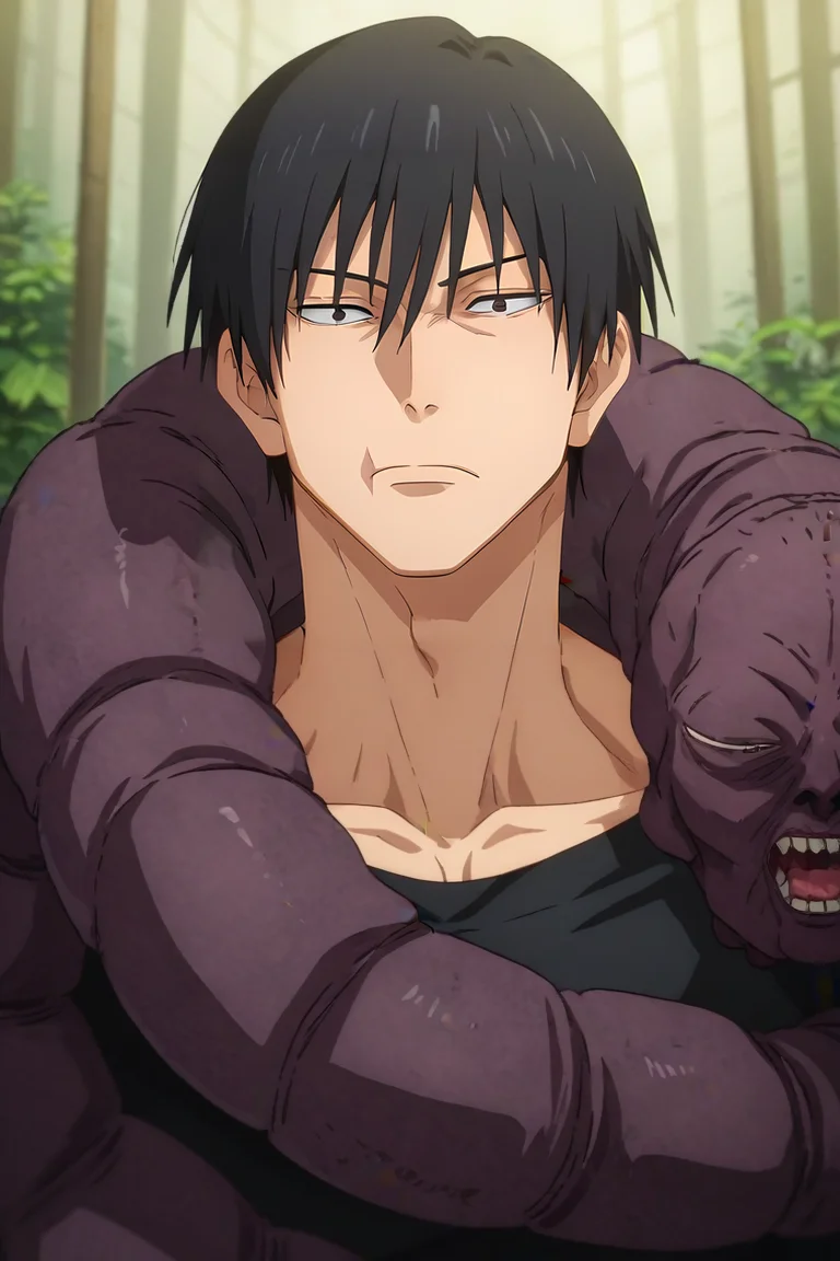 score_9, score_8_up, score_7_up, source_anime, , looking at viewer, , depth of field, 1boy, solo, male focus, <lora:touji_fushiguro_pony:0.8>, touji_fushiguro, black hair, black eyes, short hair, hair between eyes, bangs, monster, cursed spirit, , biopunk, , <lora:sdxl_lightning_8step_lora:1>