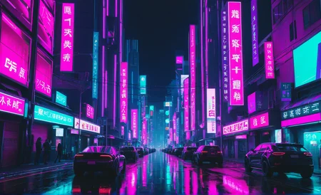 <lora:cwhyberponk1:1>,cwhyberponk1,r0k@p@nk,cwhyberponk0,cwhyberponk,str33tv13w,, scenery, city, cityscape, science fiction, city lights, street, neon lights, realistic, cyberpunk, dark,, Awe theme, pink aesthetic, (bright-pink:0.6), (bright-green:0.3), wide-eyed, (open mouth:1.1),
