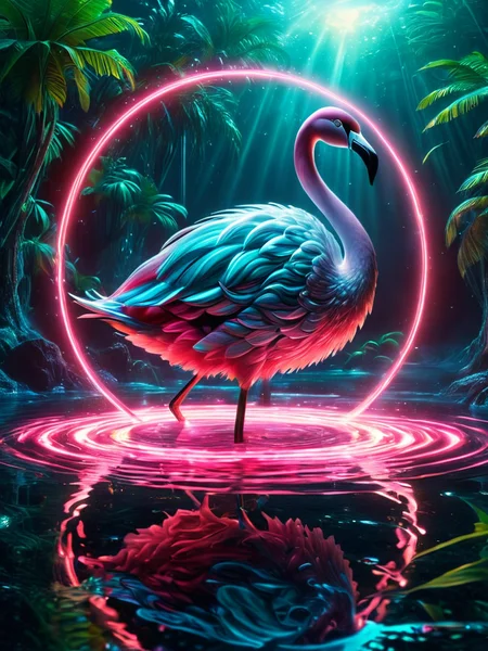 Psychedelic style A high definition epic photograph of (( A striking Flamingo Robot, constructed from aluminum alloys painted in vibrant pink hues; capable of wading through shallow waters while using sensors to monitor aquatic ecosystems effectively., Engaging in mock fencing battles using pool noodles in public parks while wearing capes made from bed sheets and shouting dramatic lines from classic movies.)), Infront of Alien Planet with Two Moons: A surreal landscape featuring bizarre flora and fauna under two brightly shining moons. in the background.Fogbow: A pale, ghostly rainbow forms in foggy conditions, created by tiny water droplets refracting light.(dynamic:1.1), sun rays,, (taken by 7.5mm fisheye lens:1.1),shots  showing emotions, shiny reflective metal, Mechanical elements, rainbow flare elements slightly.((Complex Machinery)) cyborg
 = ((Vivid, HDR, Canon50, 8K, Hyper Realistic, Dramatic, Epic, Dynamic Contrast, Cinematic Lighting, increased brightness)) (((Zoomed Out, Far away Shot))) = =. Epic dynamic lighting . =vibrant, highly detailed, psychedelic
((Vivid, Epic, Dynamic contrast)) (((Zoomed out, Far away shot, In frame)), 
<lora:juggernautXL_version6Rundiffusion:0.8> 
<lora:glowneon_xl_v1:0.6> glowneon, glowing, sparks, 
<lora:atlantysUltimanimeXL_atlasAtlantys:0.8><lora:epicrealismXL_v5Ultimate:0.8>
<lora:extremely_detailed:1>  <lora:eyetune:1>
<lora:TransformersStyleXL:0.8> TransformersStyle  <lora:SDXLFaeTastic2400:0.6> <lora:Dynamic Poses:0.8> <lora:crystalClearXL_ccxl:0.8>, - Generate images with sharp edges and fine details.
- Produce high-resolution images with no blurriness or distortions.
- Create images with clear and well-defined subjects.
- Ensure that the output images have crisp lines and distinct features.
- Generate images with vibrant colors and accurate tones.
- Avoid noise or artifacts in the generated images.
- Focus on producing clear textures and patterns in the images.
- Emphasize clarity and definition in all aspects of the generated images.
- Prioritize the sharpness and clarity of the main subjects in the images.
- Optimize the AI model to produce clear and visually appealing images., Wlop . Vibrant colors, swirling patterns, abstract forms, surreal, trippy