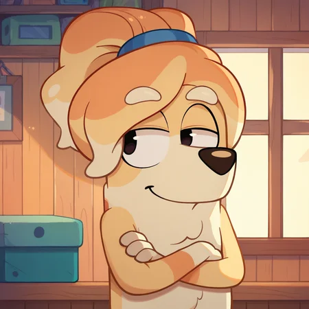 score_9, score_8_up, score_7_up, BREAK <lora:friskyb:1> friskyb, furry, ponytail, smile, room, crossed arms,