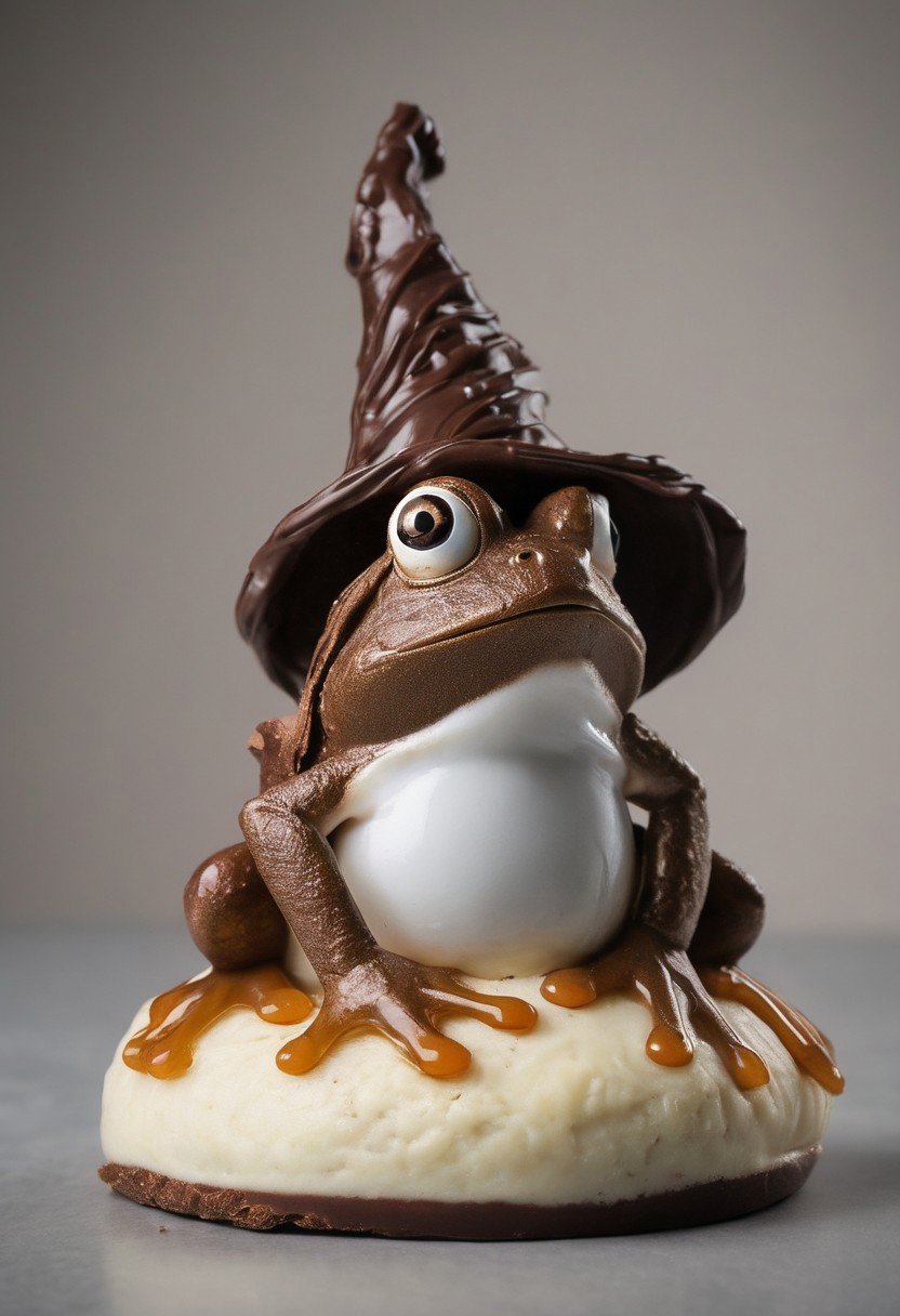 frog with a wizard hat made of chocolate