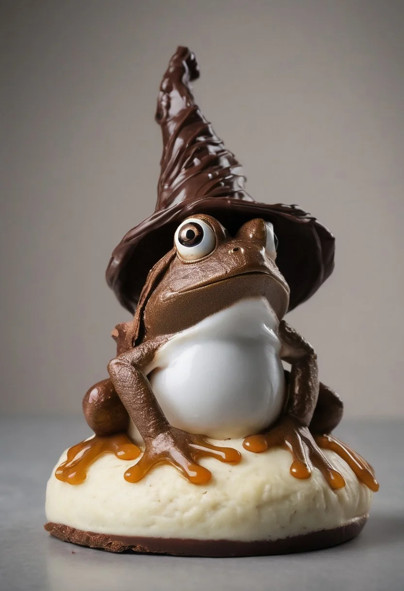 frog with a wizard hat made of chocolate