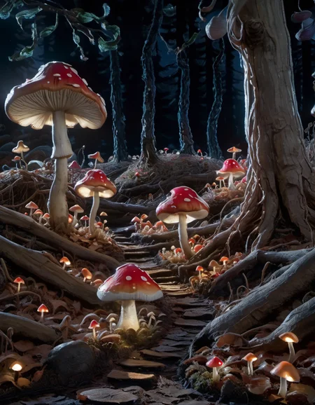 stopmotion, Mushroom Forest: Giant toadstools, friendly critters, glowing fungi, fairy lights, magic-infused air. <lora:STOPMO_1.12_RC:0.9>