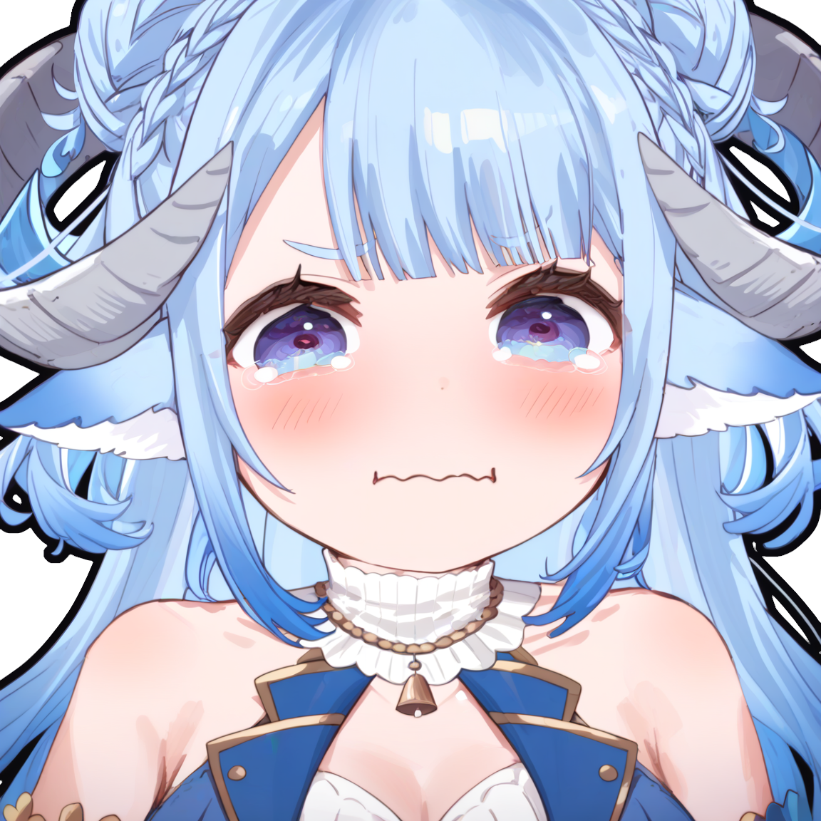 score_9_up, score_8_up, score_7_up, score_6_up, 1girl, (MinaiAruma:1.1), blue hair, (waistcoat:0.6), aquacrying, wavy mouth, closed mouth, tearing up, face focus, black background, <lora:concept_aquacrying_ponyXL:0.6>, (cleavage:0.5), <lora:MinaiArumaXL_autismmixPony:1.1>, rating_safe, sfw, masterpiece, newest, absurdres