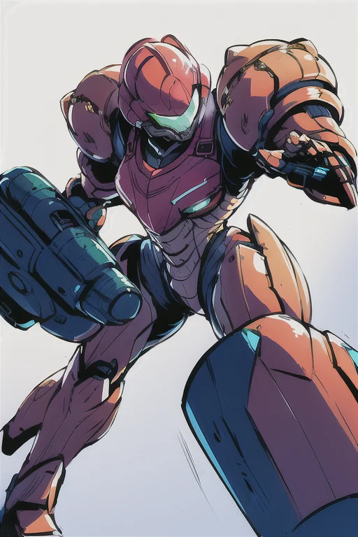 1girl, masterpiece, best quality, samusaran, power armor, <lora:Samusaran:0.8>, dynamic pose, helmet