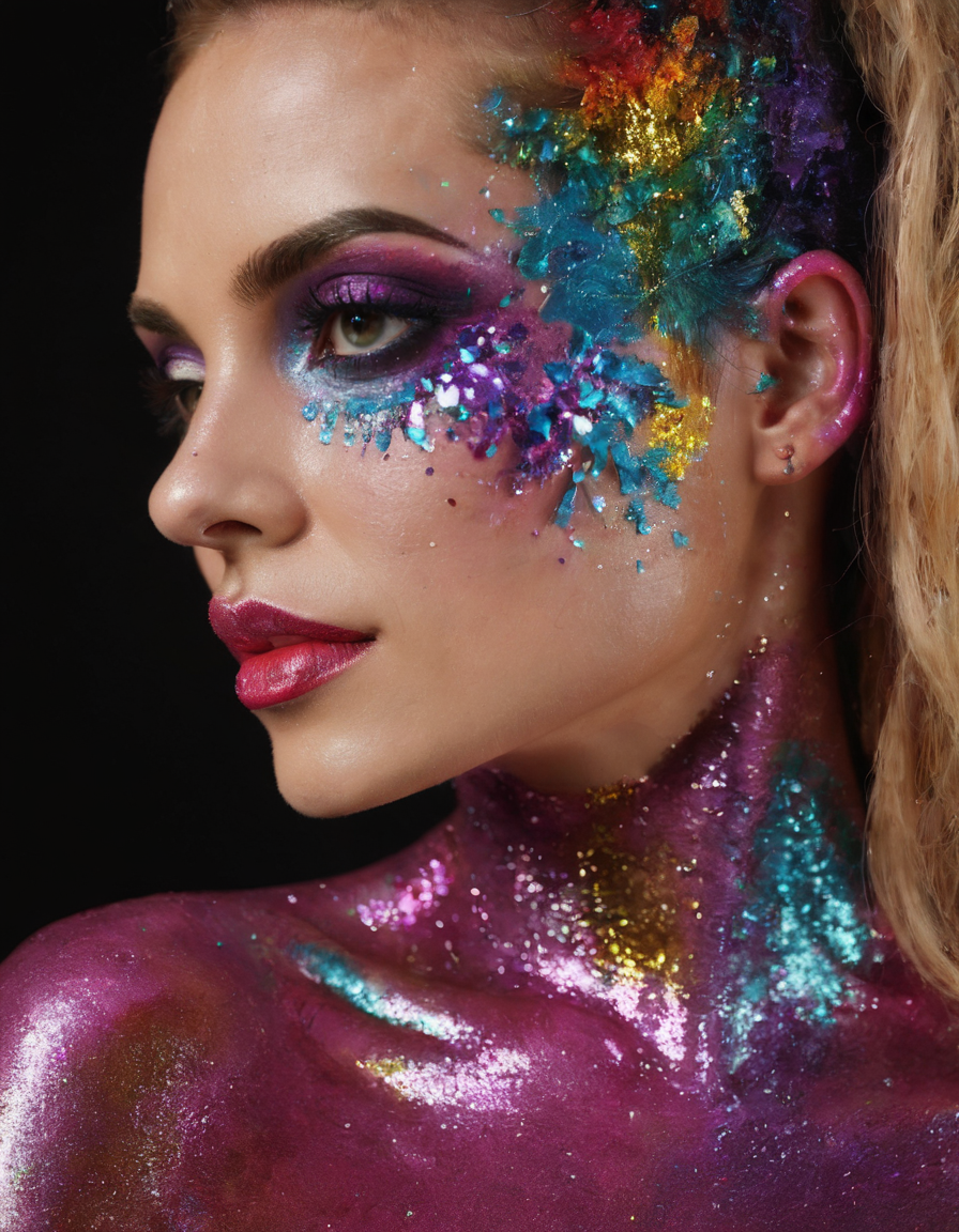 <lora:glitt3r:0.7>glitt3r a woman black background vibrant colors