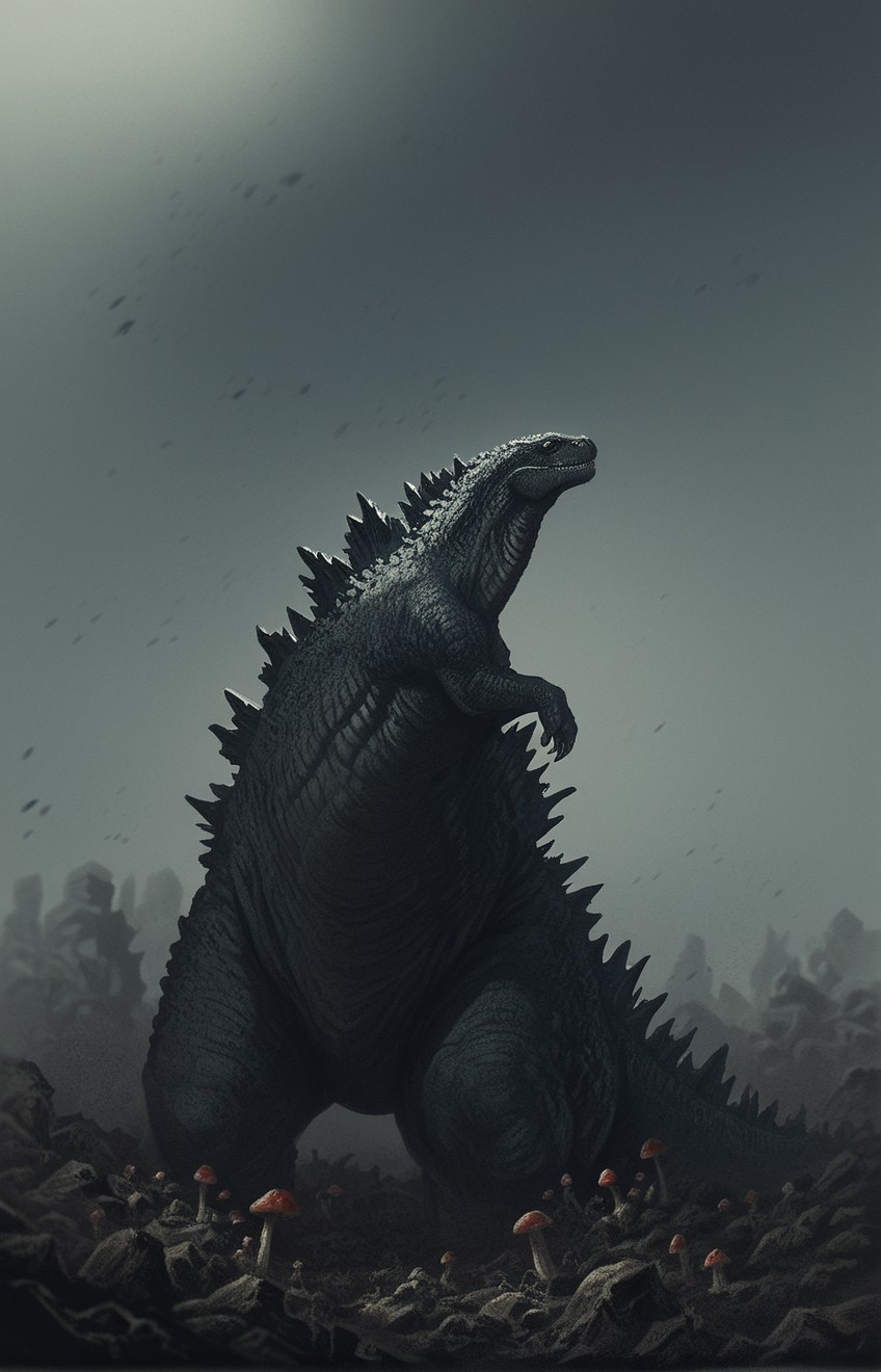 score_9, score_8_up, score_7_up, solo, portrait, from side, 1man, giant dinosaur reptilian monster slender Godzilla, spines, feral, realistic scales, detailed scale texture, solo, outdoors, rubble and debris, mushroom cloud in the background, small city debris in the background, solo, full body, solo, extremely detailed, Macro detailed realism style photograph, 3DMM