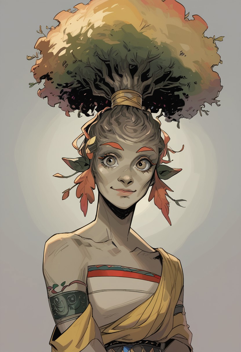 score_9, score_8_up, score_7_up, BREAK,
1girl, ((Eurydice, eurydiceHades, HadesEurydice, treeonhead, treeashair, treehair, yellow hair, happy, smile, closed mouth, young, beautiful))