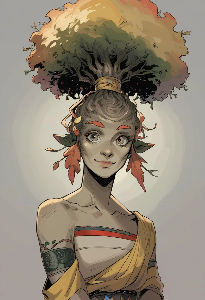 score_9, score_8_up, score_7_up, BREAK,
1girl, ((Eurydice, eurydiceHades, HadesEurydice, treeonhead, treeashair, treehair, yellow hair, happy, smile, closed mouth, young, beautiful))