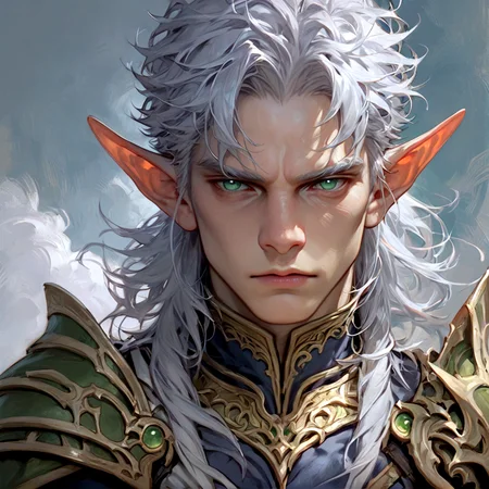 score_9,score_8_up, score_8,
dark, brooding,
1boy, pointy ears, long silver hair that shimmers faintly in the light, bright green eyes, faint scales line his forearms. He wears simple traveling clothes over light armor, bronze claw necklace,
<lora:Expressive_H:0.5> <lora:Dungeons_and_Dragons_Art_Style-000003:1>