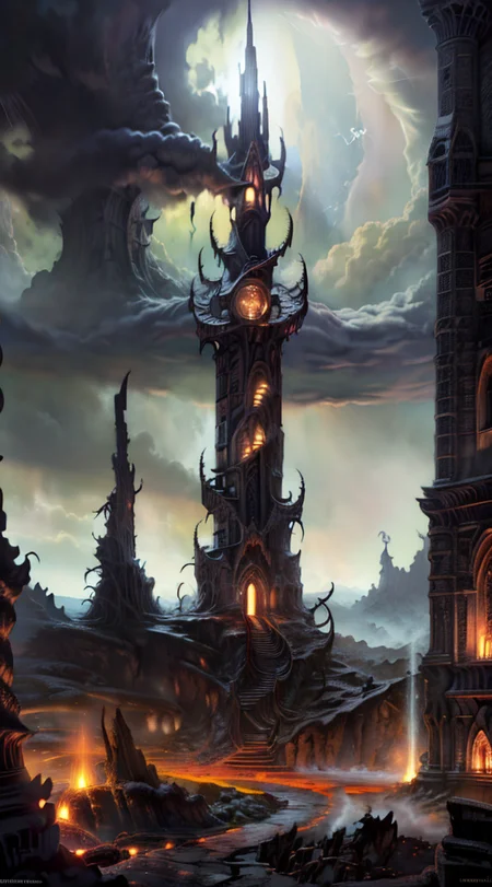 Gothic style,
Horror-themed,
Masterwork Painting, Magnum Opus,
HDR photo of
<lora:Wizard_Tower-10:0.75> witow, castle, cloud, cloudy sky, grass, no humans, scenery, sky, tower, tree,
<lora:locon_conceptlightning_v1_from_v1_64_32:1> lghtnngprsn, lightning, storm
<lora:Hell2_v1.0:0.8> demonic, creatures, fire, city, creepy, lava, volcano, castle,
. High dynamic range, vivid, rich details, clear shadows and highlights, realistic, intense, enhanced contrast, highly detailed,
highres, 8k, uhd, High Dynamic Range, tonemapping, crisp details, intricate details, fine details,
. Eerie, unsettling, dark, spooky, suspenseful, grim, highly detailed,
. Dark, mysterious, haunting, dramatic, ornate, detailed