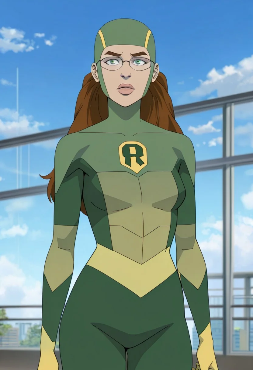 masterpiece, best quality, newest, absurdres, highres, Invincible-show-style-INVPACK.V1.0,
1girl, Shrinking-RAE-HERO-INVPACK.V1.0, brown hair, glasses, green eyes, greenbodysuit, mask, green mask




