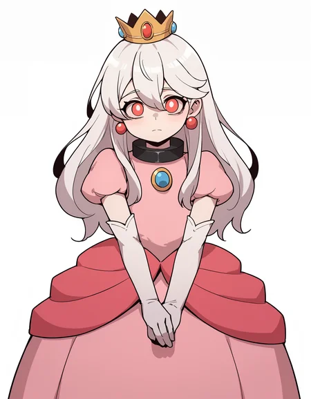 zPDXL2, score_9, score_8_up, score_7_up,
1girl, , solo, <lora:House-24:1> LiebeHouse, child, white hair, red eyes,long hair, slave metal collar, flat chest
p34ch3s-dress, cosplay, crown, earrings, jewelry, pink dress, elbow gloves, white gloves, looking at viewer, cowboy shot, simple background, white background <lora:Princess_Peach_Cosplay_-_PDXL:0.8>