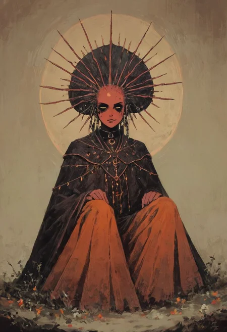 ((score_9, score_8_up, score_7_up)), (full-length character design, assassin woman holding a severed demonic head, bloodstains), modern-style colour illustration, bold & powerful, lifelike art, cultist girl, evil & dark robes, detailed setting, sitting in a woodland grove, exploring the surroundings, deep and colourful background, dark and moody lighting, green and blue and brown, light hair but dark eyebrows, half-obscured face, ceremonial facepaint and bodypaint, e-girl makeup, black choker, flirting, teasing, different poses, inset reaction shot, rich & seductive, freckles, reaction frame, erotic aesthetics