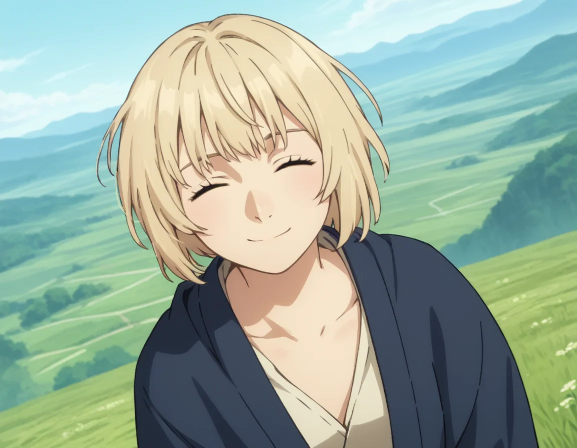 score_9, score_8_up, score_7_up, source_anime,
falintouden, <lora:falin-touden-s1-ponyxl-lora-nochekaiser:1>,
falin touden, short hair, blonde hair, closed eyes,
robe, long sleeves, open clothes,
outdoors, landscape, bent over, smile,
looking at viewer, solo, cowboy shot, dutch angle,