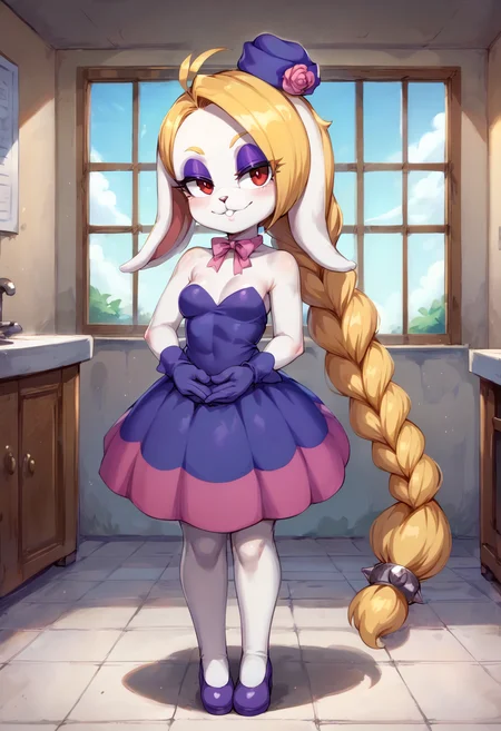 score_9,score_8_up,score_7_up BREAK high detail,good hands,perfect hands,<lora:Hariet_(Mario)_Pony>,1girl,solo,hariet \(mario\),defhariet,purple fascinator,braided ponytail,small breasts,seductive smile,looking at viewer,closed mouth,indoors