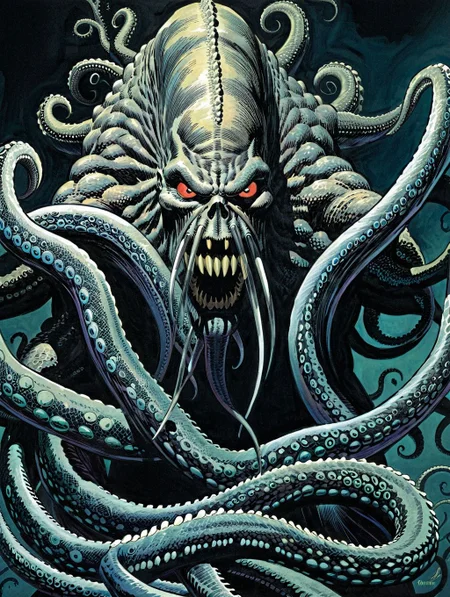 color illustration in berniewrightson style, extremely detailed, masterpiece, tenebrism, high contrast,
Kraken, comic book cover
<lora:BernieWrightson_Style_XL_V4.1:0.7>