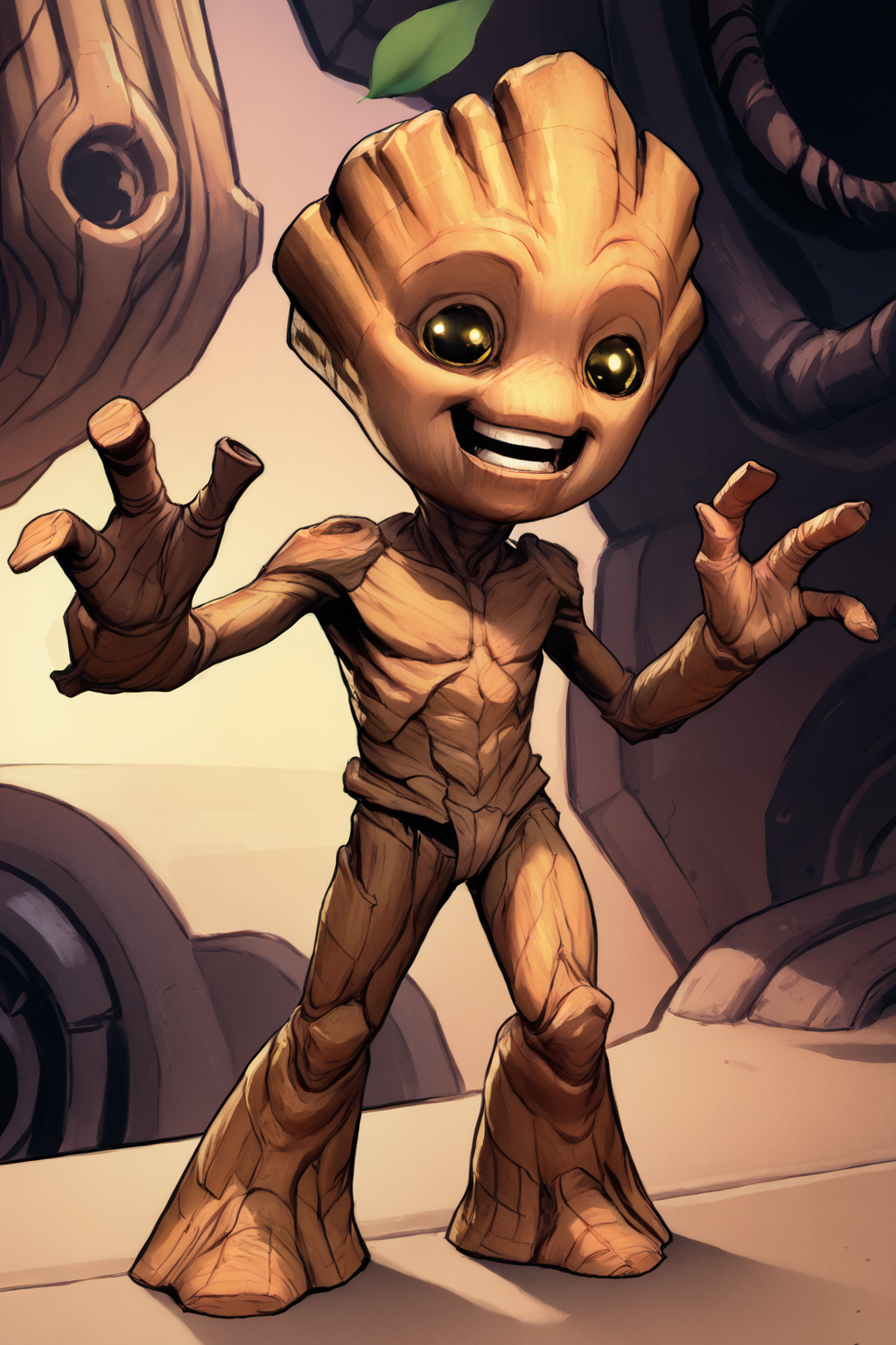 score_9, score_8_up, score_7_up, masterpiece, high quality, BREAK realistic, 3d
 <lora:BabyGrootPonyLoRA:1>bbgrt, pokemon (creature), no humans, leaf, yellow eyes, alien, in a spaceship,happy