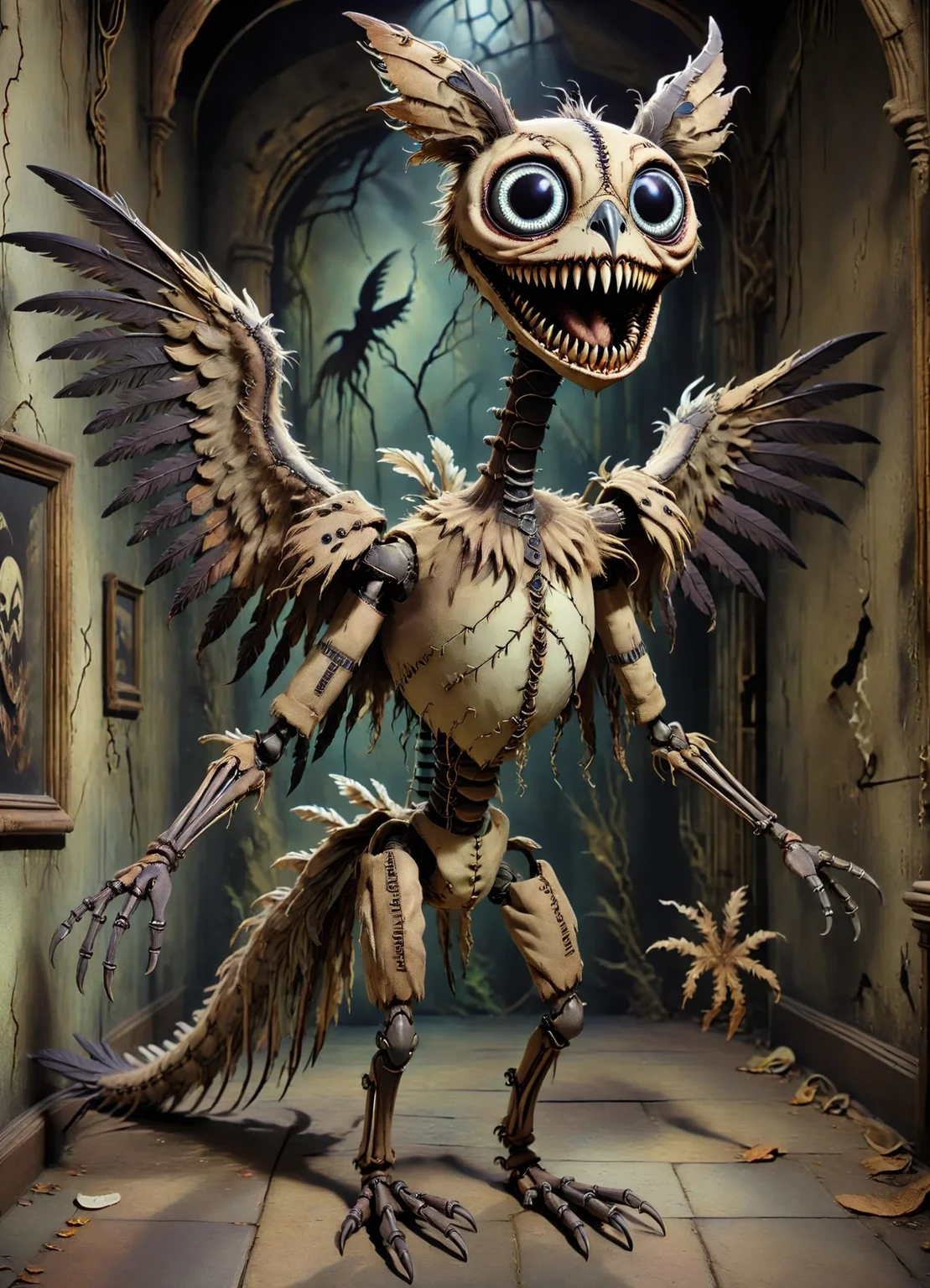DonMCr33pyD0115XL large elongated augmented ethereal avian individual, five-fingered hands, single-tailed, bushy-tailed, exoskeleton, dark wings, , <lora:DonMCr33pyD0115XL:1>