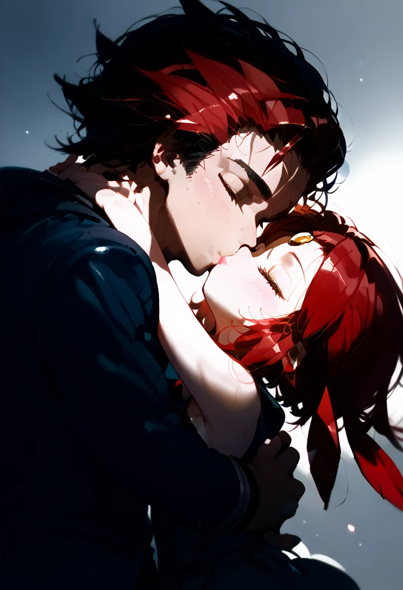 score_9, score_8_up, score_7_up, 1girl, 1boy, deep kiss, head tilt, kiss, hug, weavile <lora:deep_kiss:1>