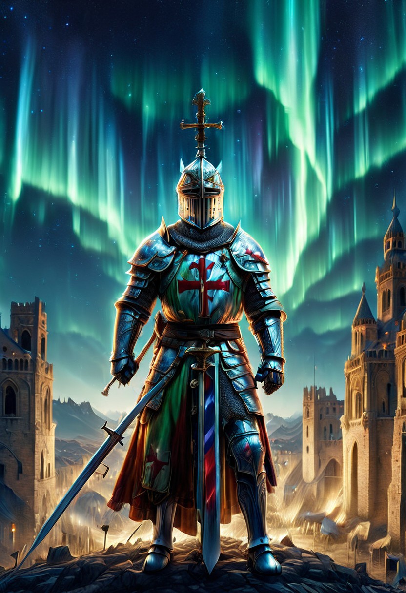 morph-aurora, cat, score_9, score_8_up, score_7_up, score_6_up, score_5_up, score_4_up, UHD, 8K, masterpiece, detailed, ultra_high_resolution, lots of detail, OverallDetailXL, detailxl, ADD-DETAIL-XL, regalres, Masterpiece, 32k, photorealistic:1.4,  cat in armor, holding a halberd, ready for battle, battlefield background, KNIGHT CRUSADER, HELMET, POINTY CRUSADER HELMET, GREAT HELM, GREAT HELM WITH A CROSS, ,CRUSADER HELMET.