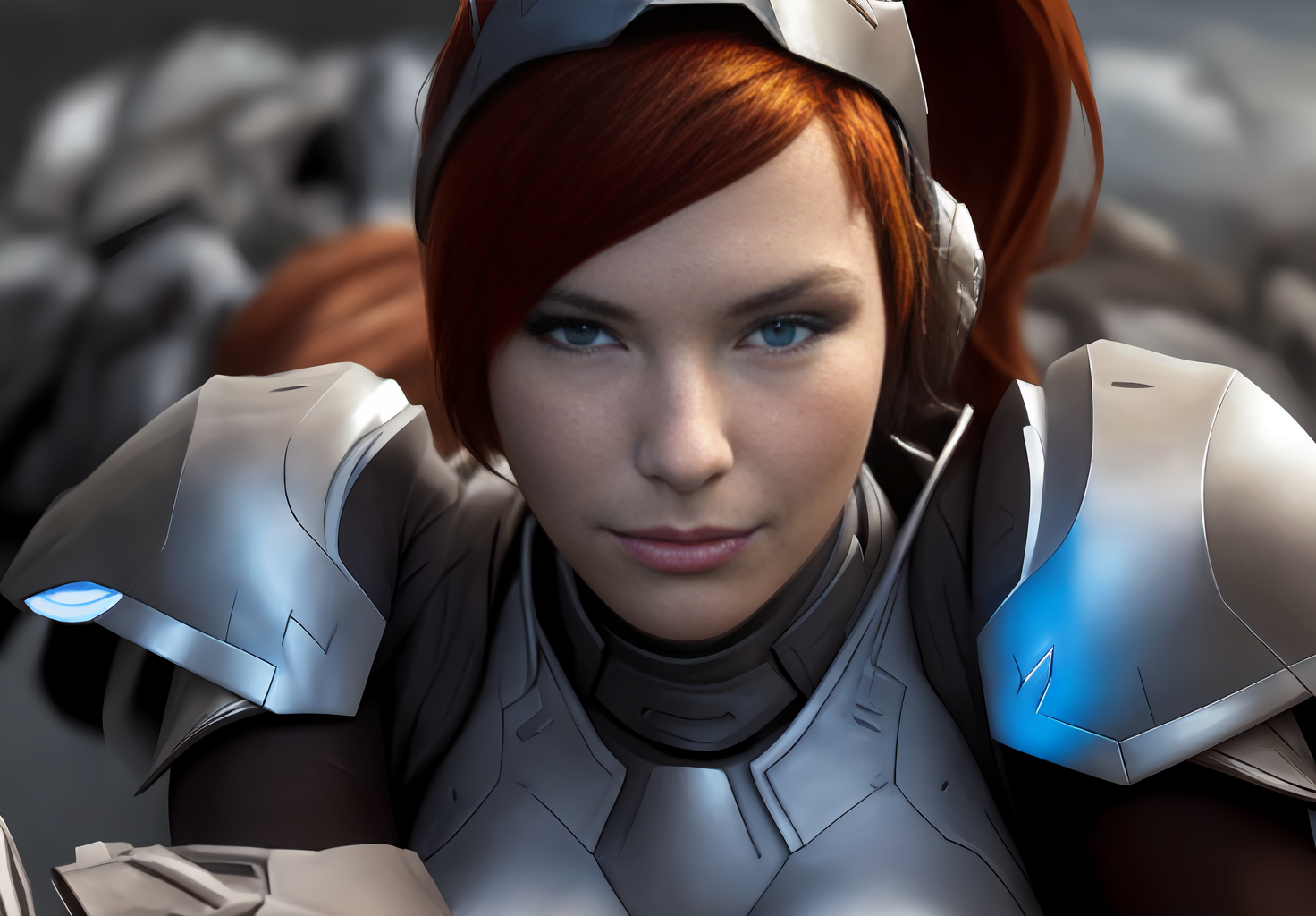 <lora:Sarah_Kerriganv2:0.8>, Sarah_Kerrigan, 1girl, solo, smirk, realistic, headgear, armor, upper body, covered navel, ((beautiful, masterpiece, best quality,perfect lighting,)) lying, sideways glance,