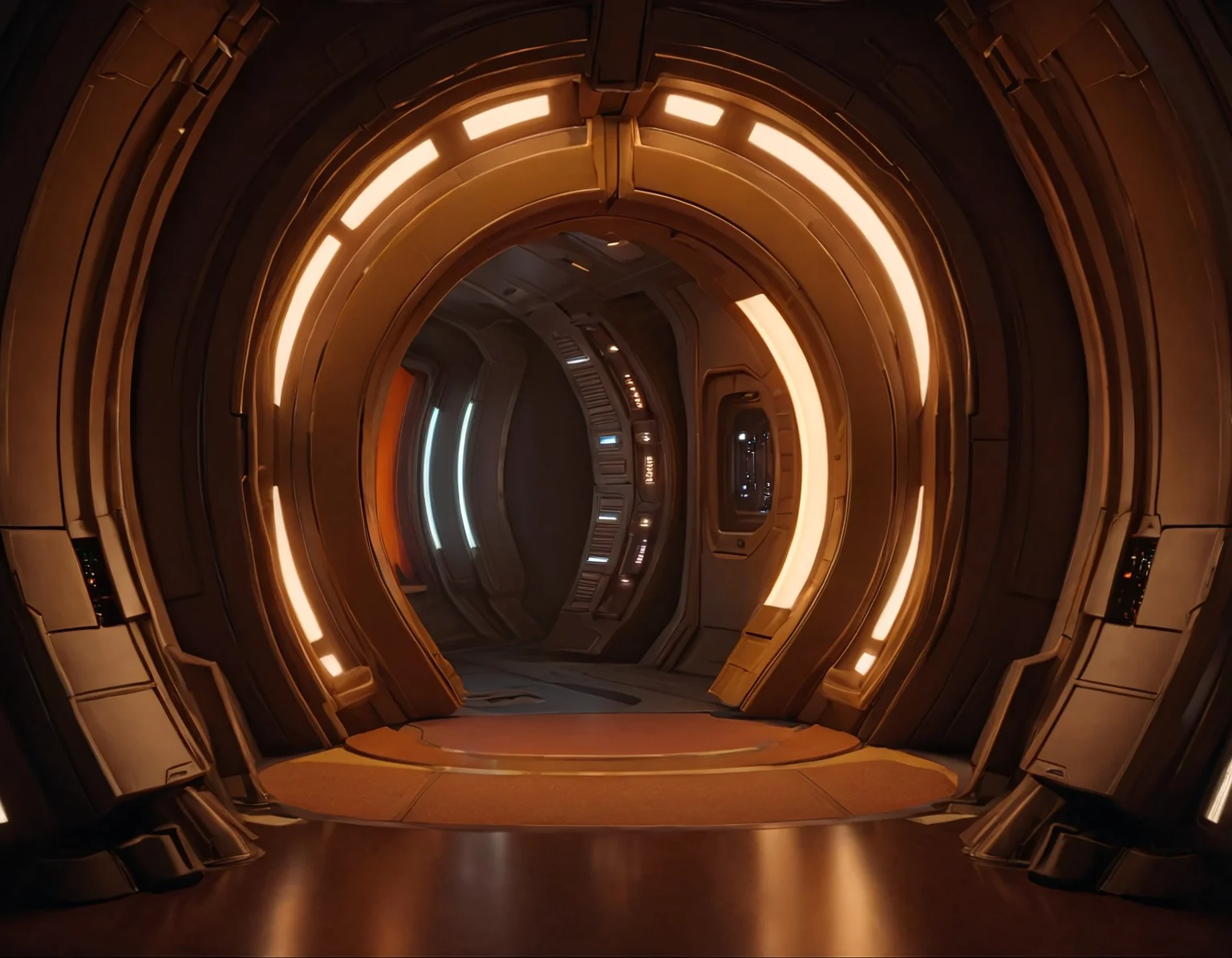 frelling, frelling interior, interior spaceship doorway, scenery, science fiction, warm lighting, a welcoming and friendly atmosphere, <lora:Frelling_Interior:1.0>