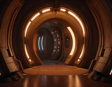 frelling, frelling interior, interior spaceship doorway, scenery, science fiction, warm lighting, a welcoming and friendly atmosphere, <lora:Frelling_Interior:1.0>
