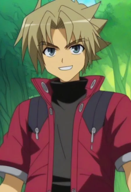 ((masterpiece)), ((best quality)), ((ultra-detailed)), ((absurdres)), score_9_up, score_8_up, score_7_up,
HD, top quality, best quality, amazing quality, High-quality illustrations, anime screencap, source_anime, best aesthetic, perfect proportions, perfect eyes, 1boy, 1male, solo boy, solo male, male focus, solo male focus, Anime, boy, male anime character, anime boy, handsome, cute, charming, sexy, good-looking, Coud Van Giruet, blonde-brown hair, split bangs, dark blue eyes, black turtleneck shirt, red jacket, open jacket, short sleeves, arm warmers, fingerless gloves, red pants, thigh straps, ((slim body, lean body)), ((short body, short height)), ((front view, front shot, facing front, view from the front)), ((cowboy shot, head to hips shot)), ((forest, trees, yellow sky)), ((smile showing teeth)), easynegative, updn, Expressiveh, masterpiece, best quality, very aesthetic, absurdres