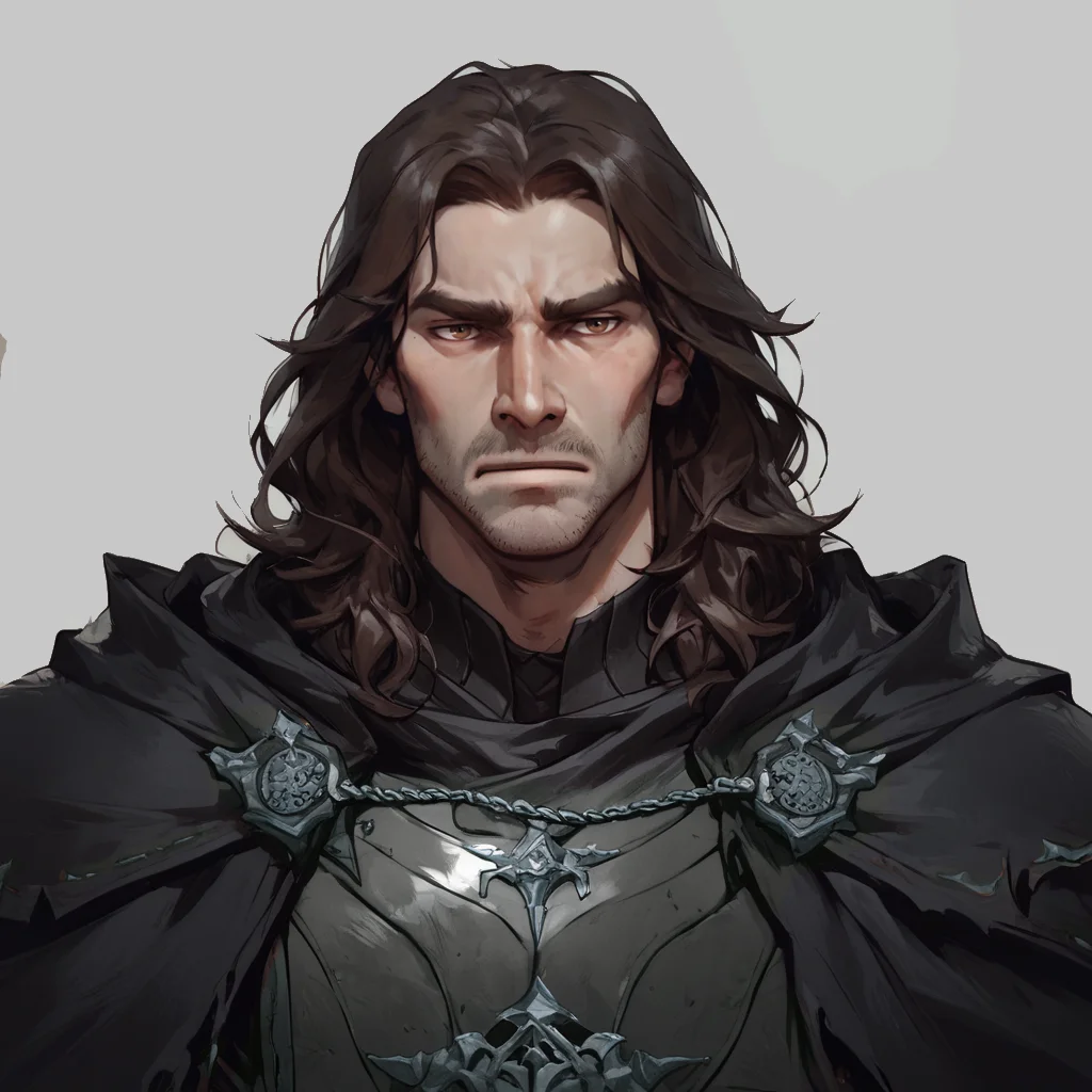 score_9, score_8_up, score_8, score_7_up, score_7, score_6_up, score_6, score_5_up, Score_5, 1boy, dark brown hair, (long hair:1.1), dark brown eyes, warrior aesthetic, black armor, male focus, solo, portrait, village background, fantasy, (fur-trimmed cloak:1.1), black cloak, black armor, strong, manly, strong jawline, pale skin, stubble, arm0rs3nt1n3l, thick body, looking at viewer <lora:Concept Art Twilight Style SDXL_LoRA_Pony Diffusion V6 XL:0.8> <lora:ArmorSentinelV2:0.6> <lora:IncaseLycoXL:0.6> <lora:VoxMachinaPony200:0.2>