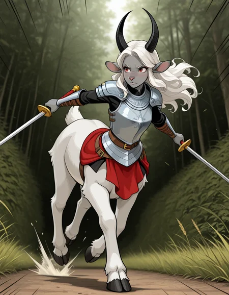 (masterpiece, best quality, ultra-detailed, absurdres, newest, detailed textures, correct anatomy:1), very aesthetic, 1girl, <lora:Sinozick_style:0.25>, sinozick_illu, <lora:HadesCharacterArt-IL-V1.0:0.25>, hadescharacterartstyle-il-v1.0, <lora:WolfAmongUSStyle-IL.V1.0:0.25>, wolfamongusstyle-il.v1.0, <lora:Marvel_Ilu:0.25>, marvelrivals, detailed background, Impressive, fascinating, attractive, sharp focus, expressive, extremely complex, stunning, marvelous, excellent composition, flawless, intricate, dark fantasy,
<lora:CentaurILL:1>, taur, centauroid, monster girl, holding weapon, breastplate, running, foreshortening, speed lines, blurry background, dynamic pose, <lora:ElizaBeth_v01_NAIXL:0.7>, ElizaBeth, furry female, goat girl, goat ears, horns, white hair, long hair, red eyes, animal nose, grey skin, tail, hooves