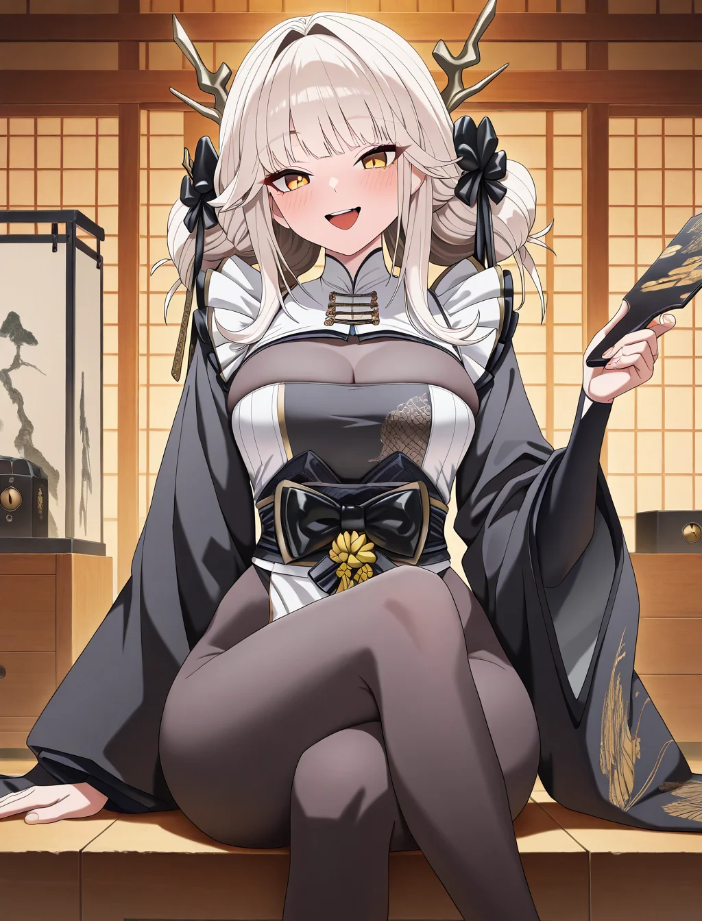 (masterpiece) ,best quality,amazing quality,very aesthetic,absurdres,newest, anime style, <lora:Blanc_White_Rabbit_Nikke_The_Goddess_of_Victory_IL:1>, WR_Blanc, fully clothed, smile, safe, sfw, sitting, crossed legs