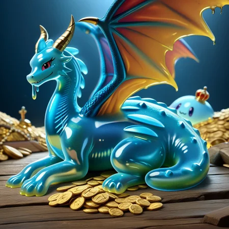 1dragon, highly detailed black dragon, black dragon made out of slime, scaly black slime dragon, slime dragon with red eyes, black slime dragon laying in its hoard, black slime dragon with wings, dragon wings, detailed claws, detailed feet, detailed tail,
multi-colored gems made out of slime, in a room of treasure made out of slime, tiny gold coins and bars made out of slime, piles of tiny coins, piles of tiny gold slime coins, piles of gold slime, tiny gold slime coins, only tiny coins, translucent slime coins,
treasure-room, treasure, gemstone, coins, gold bars, gold pile,
everything made of slime, No simple background,
((translucent slime)), ((transparent slime)), (bioluminescent slime), sl1m3d, slime, slime-morph, saturated colors,