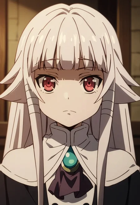 score_9,score_8_up,score_7_up,source_anime, Anri Hazeworth,1girl,solo,long sleeves,jewelry,upper body,sidelocks,blunt bangs,ascot,capelet,brooch,