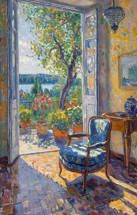 masterpiece,best quality,<lora:tbh130-sdxl:0.7>,space,illustration,oil painting,style of Paul Signac,