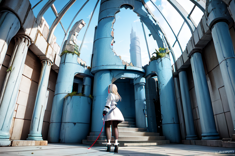 highly insanely detailed, masterpiece, top quality, best quality, highres, 4k, 8k, RAW photo, (very aesthetic, beautiful and aesthetic),  
tsutomu nihei,nihei_tsutomu,blame!,blame gakuen!,abara,TNstyle,sidonia_no_kishi,(sidonia \(ship\),tunnel,deep horizon,city ruins,lab,stairs,mausoleum,hangar,space,spacecraft,megastructure in background), 
<lora:ABARA:0.5>, 
(1girl:1.3), 
solo focus, 
(pure blue background,transparent background:1.2),âââ