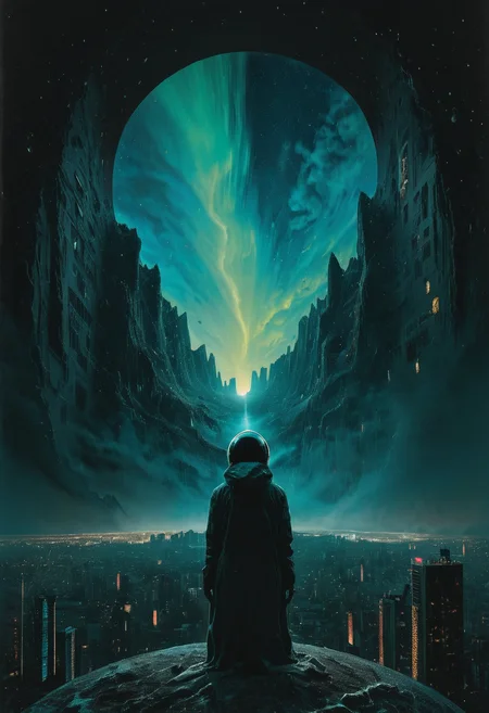 (big space rip on sky:1.4), over a city at night, dimensional space on starry universe, neon dark colors, ((spotlight)), (crystal),monster hands trying to go out, ((domed)),dolby vision,
natural light,evoking loneliness and solitude, dark, desolate, glow contour,<lora:detailed_notrigger:1>, <lora:Radiant_Darkness:1>, <lora:The_Dark_Side_of_the_Earth:1>