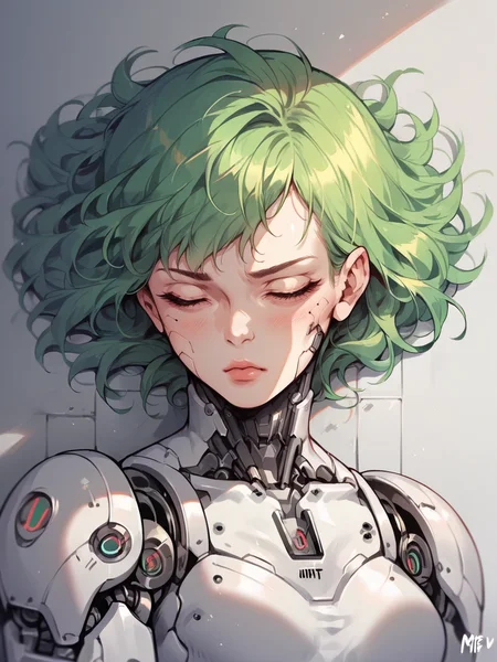 score_9, score_8_up, score_7_up, score_6_up, score_5_up, score_4_up, <lora:m1ntfl4v0r2XLP:0.8> m1ntfl4v0r2, 1girl, tech, cyborg, green hair,