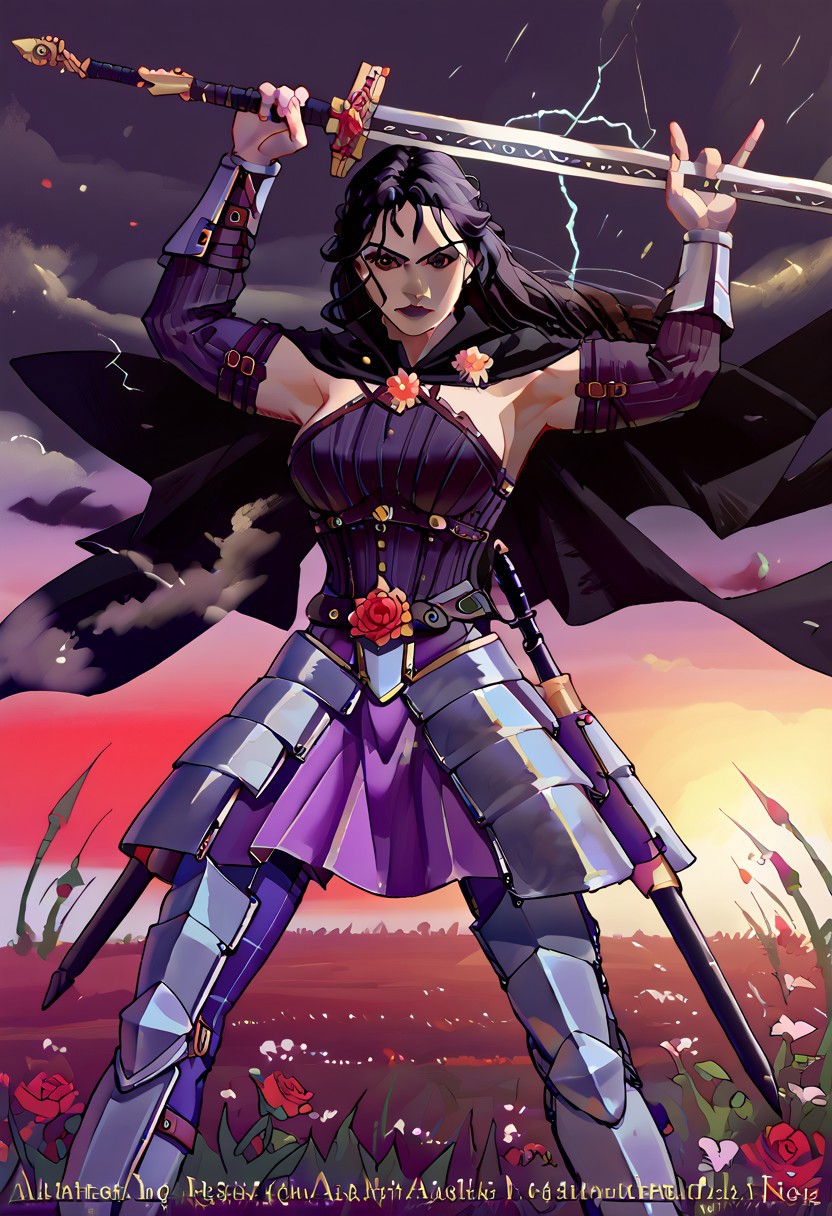 score_9, score_8_up, score_7_up, source_anime BREAK 1girl, solo, Hela Goddess of Death breaking free from her shackles, high guard sword parry stance moonlight greatsword ,holding sword, glowing weapon, Clad in blackened plate armor, black cape, belt, gauntlets, black face shield with rose armory, crimson sky, field, looking at viewer, blessed by God!!, giant saggy breasts, 8k resolution concept art portrait by Greg Rutkowski, Artgerm, WLOP, Alphonse Mucha dynamic lighting hyperdetailed intricately detailed Splash art trending on Artstation triadic colors Unreal Engine 5 volumetric lighting
