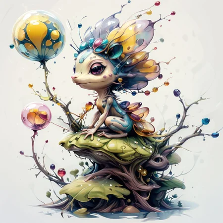 arttrsktch, illustration, artplplnt, princess, masterpiece, best quality, absurd resolution, arttrdrm, bubbles, pokemon, mouse, frog