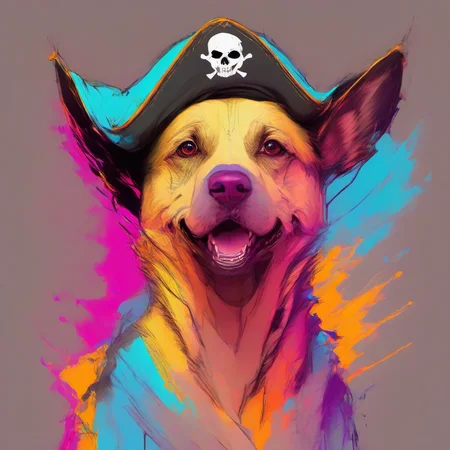 dog,wearing a pirate hat,colorful
<lora:PE_ColorPortraitCatDog:1> pedog