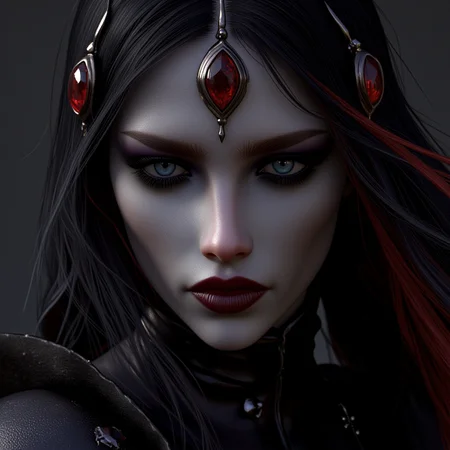 ArsMJStyle, dnddarkestfantasy, , dark vampire queen, with a crown of ruby jewels, dark eyeliner, fangs showing