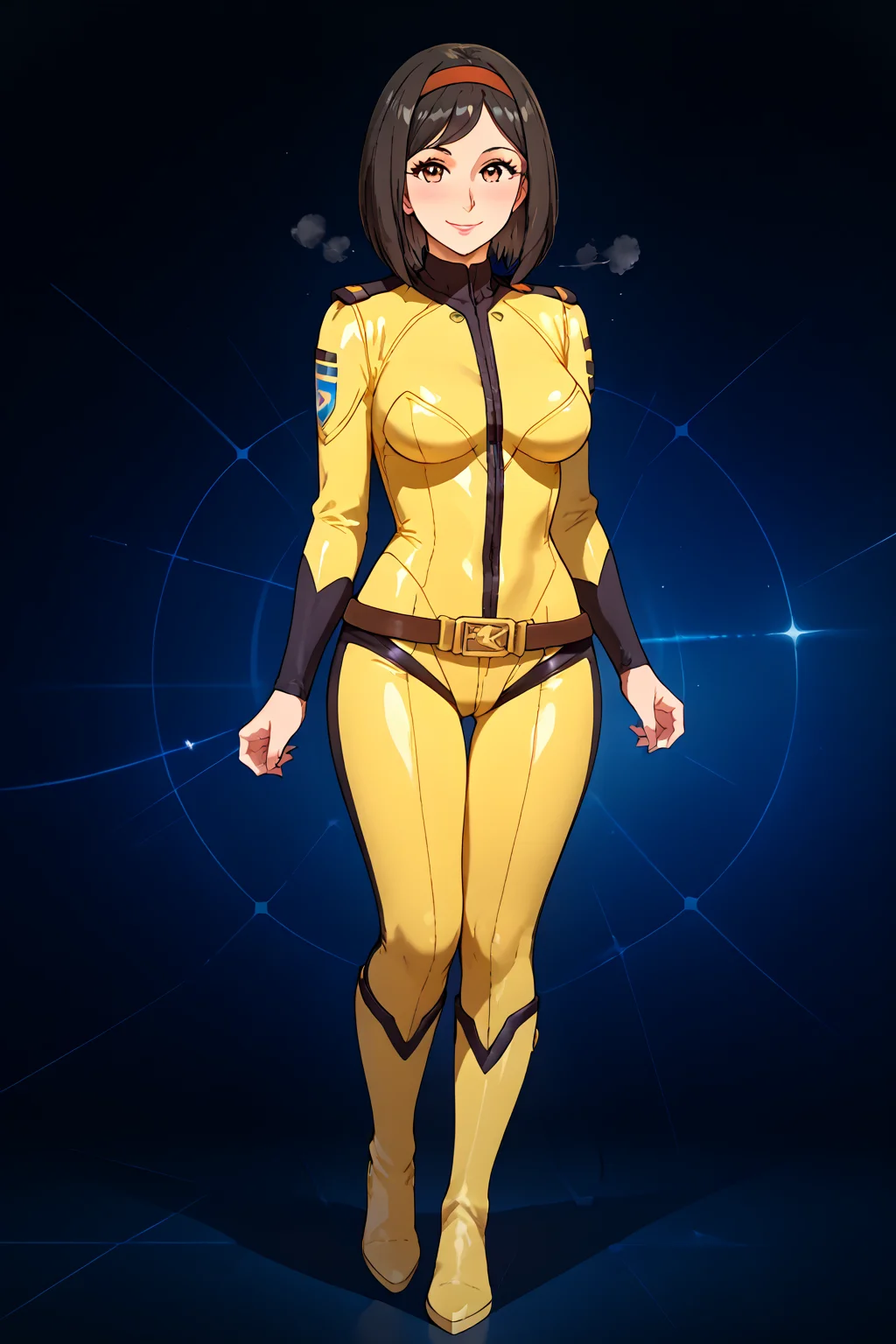 score_9, score_8_up, score_7_up, score_6_up, score_5_up, score_4_up, uncensored, BREAK, 1girl, mature female, solo, looking at viewer, short hair, black hair, brown eyes, medium breasts, full body, hairband, boots, belt, cosplay, bodysuit, bob cut, skin tight, yellow bodysuit, epaulettes, smile, blush, sexy dance, flirting, sweat, full body,
<lora:cfg_scale_boost:0.3> <lora:incase-ilff-v3-4:0.55> <lora:Miki_Saijo:0.75> <lora:Expressive_H:1>