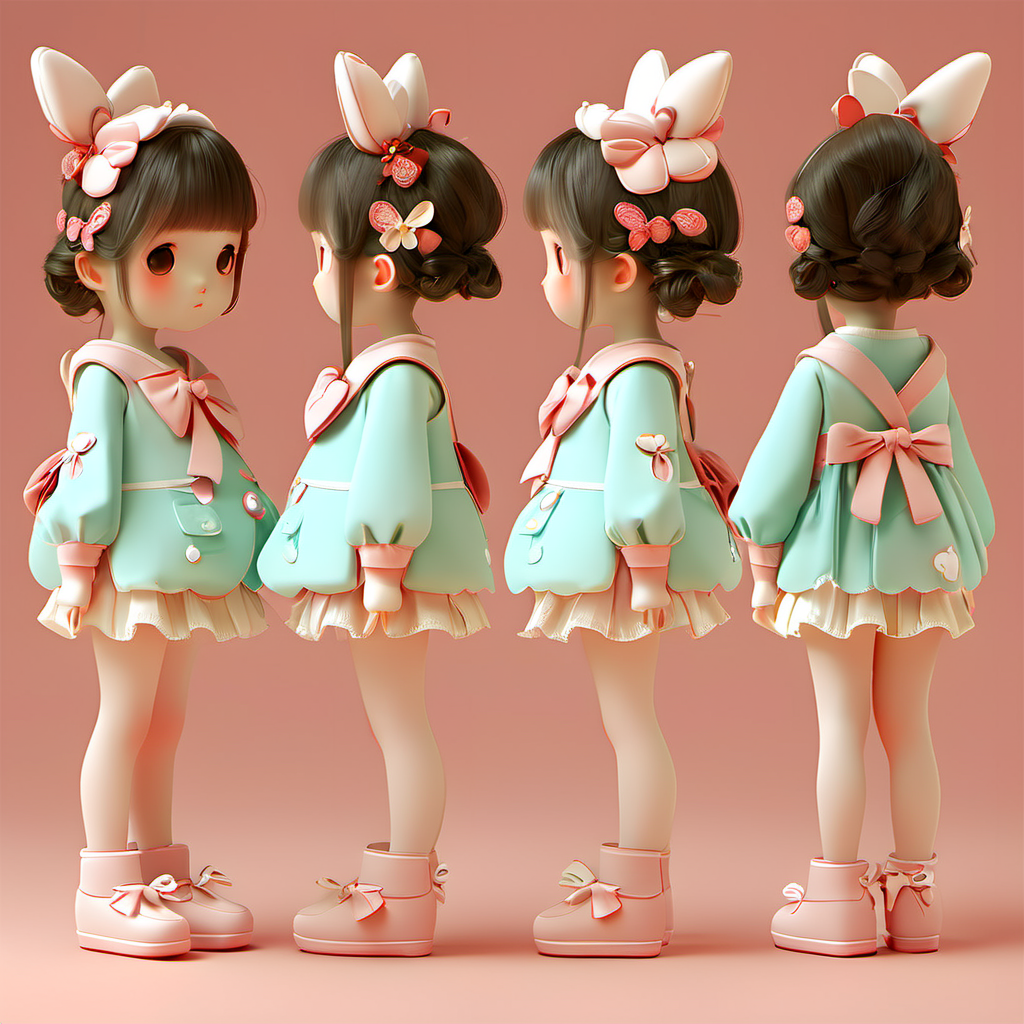 Front,back,side,three views,ip design,kawaii,girl,<lora:FN-CollectionIP_XL-V1.0-000008:1>,