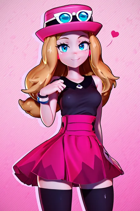 score_9, score_8_up, score_8, medium breasts, (curvy), cute, eyelashes, BREAK, , BREAK, zzSerena, solo, long hair, blue eyes, eyewear on headwear, pink headwear, eyelashes, sleeveless shirt, black shirt, bracelet, high-waist skirt, red positive:BREAK, skirt, black thighhighs,<lora:SerenaPokemon_PDXL_r1:0.8>, <lora:Zy0n7_PDXL:1.0>, , BREAK, smile, looking at viewer, cowboy shot, embedding:zPDXL, Expressiveh, <lora:SDXLFaeTastic2400:0.5>, <lora:Expressive_H-000001:0.4>,