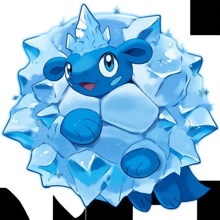 <lora:pokemon_pony_xl: 1.0>, score_9, score_8_up, score_7_up, Type: Ice, armadillo Pokémon, blue body, ice shell, happy expression, snow flakes floating around, masterpiece, detailed